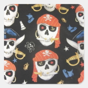 Adesivo Quadrado Jolly Roger Pirate Skulls