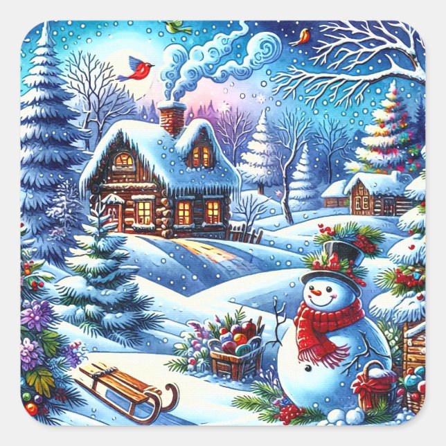 Adesivo Quadrado Jolly Vintage Snowman (Frente)