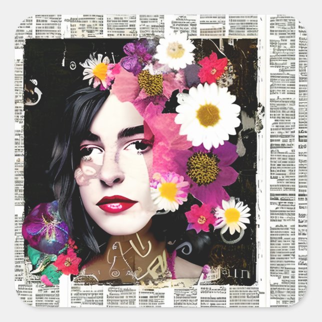 Adesivo Quadrado Jornal bonito Collage Lady Paper (Frente)