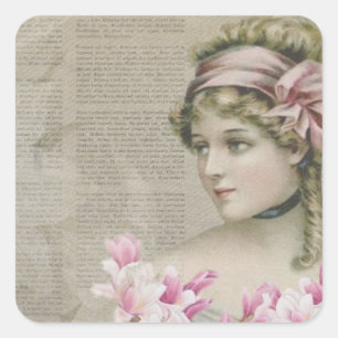 Adesivo Quadrado Jornal Vitoriano Steampunk Lady Pink