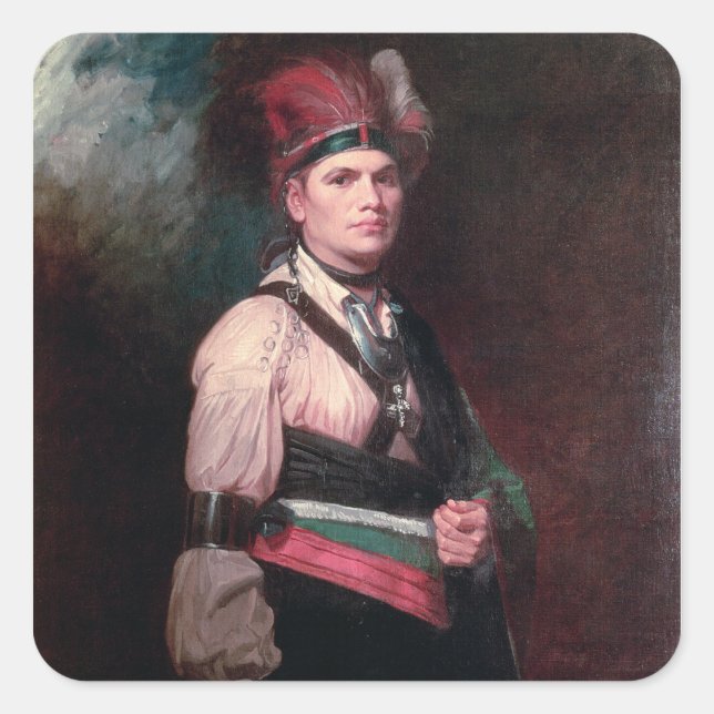 Adesivo Quadrado Joseph Brant, Chefe dos Mohawks, 1742-1807 (Frente)