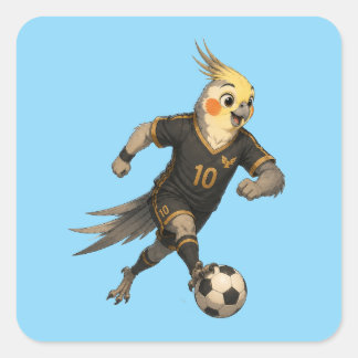 Adesivo Quadrado Jovem Calopsita Jogadora de Futebol
