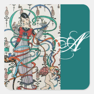 ADESIVO QUADRADO JOVEM, COR DE BORRACHA, MONOGRAMA CUPIDA