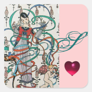 ADESIVO QUADRADO JOVEM, COR DE BORRACHA, MONOGRAMA CUPIDA