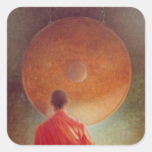 Adesivo Quadrado Jovem Monk com Gong (Frente)