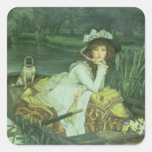 Adesivo Quadrado Jovem mulher de James Tissot em um barco, ou