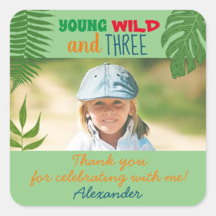 Adesivo Quadrado Jovem Selvagem e Três Foto 3º Aniversário