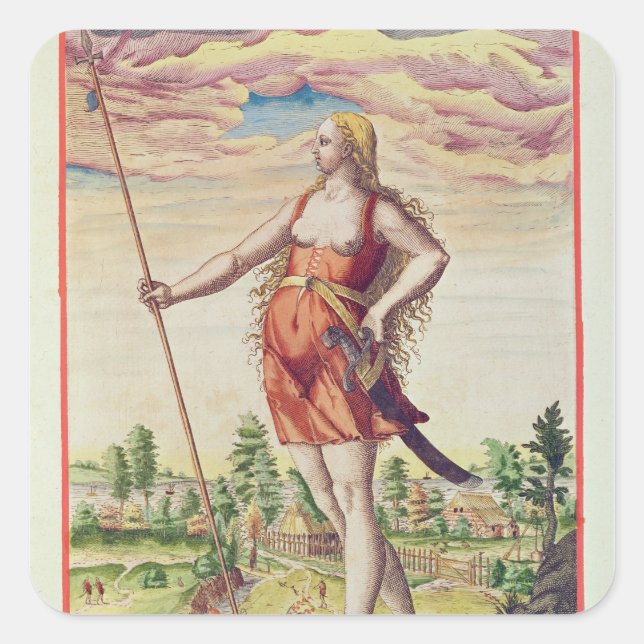 Adesivo Quadrado Jovens mulheres de uma tribo vizinha a (Frente)