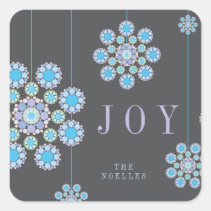 Adesivo Quadrado Joy Blue Fesing Ornaments Elegant Holiday