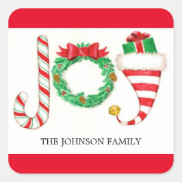 Adesivo Quadrado Joy Christmas Watercolor Stickers