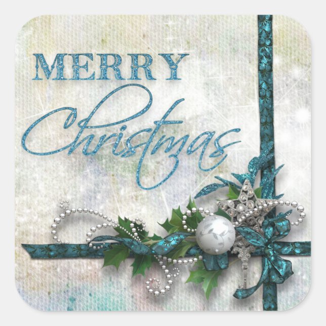 Adesivo Quadrado Joy de Teal e Prata para o Mundo (Frente)