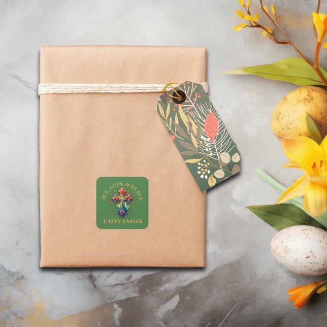 Adesivo Quadrado Joy, Felz pascoa de Amor e Paz | (Criador carregado)