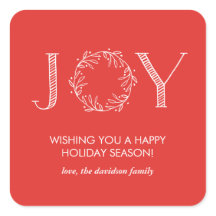 Joy Wreath Red Typografia Personalizada Stickers