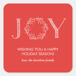 Adesivo Quadrado Joy Wreath Red Typografia Personalizada Stickers
