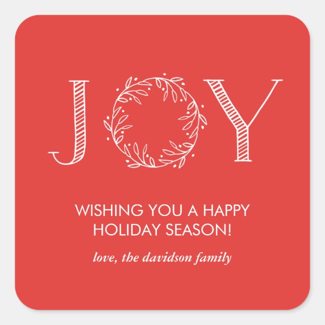 Adesivo Quadrado Joy Wreath Red Typografia Personalizada Stickers (Frente)