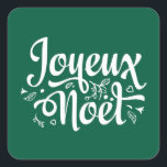 Adesivo Quadrado Joyeux Noel Elegant Red Christmas (Natal)<br><div class="desc">Feliz francês Feliz Natal/Joyeux Noel fornece a sua festa de Natal tematizada.</div>