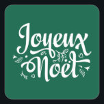 Adesivo Quadrado Joyeux Noel Elegant Red Christmas (Natal)<br><div class="desc">Feliz francês Feliz Natal/Joyeux Noel fornece a sua festa de Natal tematizada.</div>