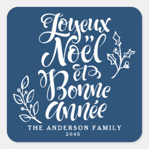 Adesivo Quadrado Joyeux Noël et Bonne Année Holiday Marinho Blue