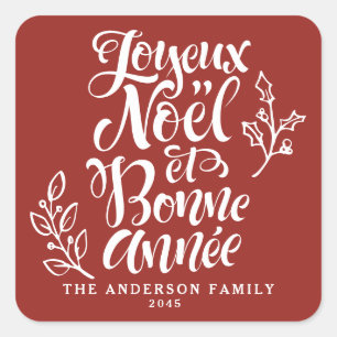 Adesivo Quadrado Joyeux Noël et Bonne Année Holiday Red