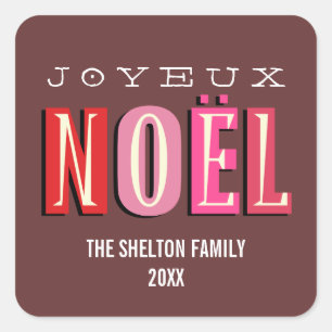 Adesivo Quadrado Joyeux Noel funky rosa vermelho natal