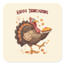 Joyful Cartoon Turkey Thanksgiving Sticker