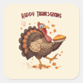 Adesivo Quadrado Joyful Cartoon Turkey Thanksgiving Sticker