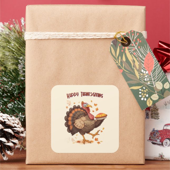 Adesivo Quadrado Joyful Cartoon Turkey Thanksgiving Sticker (Feriado)