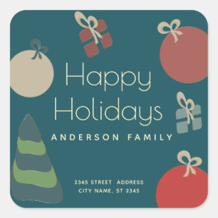 Adesivo Quadrado Joyful e divertida ornamentos coloridos presentes 