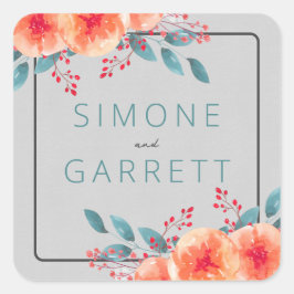 Adesivo Quadrado Joyful Floral Orange e Teal Bright Weding