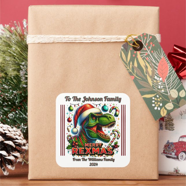 Adesivo Quadrado Joyful Holiday Dinosaur Sticker (Feriado)