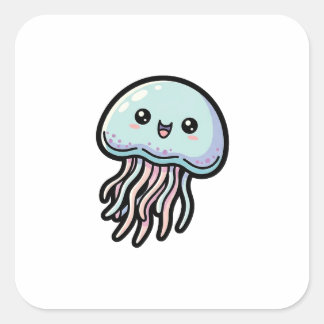 Adesivo Quadrado Joyful Jellyfish – Cute Kawaii Illustration