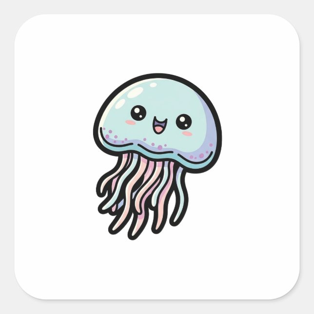 Adesivo Quadrado Joyful Jellyfish – Cute Kawaii Illustration (Frente)