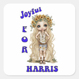 Adesivo Quadrado Joyful Kamala Harris Presidente Hippie Boho