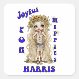 Adesivo Quadrado Joyful Kamala Harris Presidente Hippie Boho