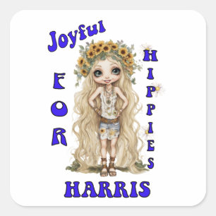 Adesivo Quadrado Joyful Kamala Harris Presidente Hippie Boho