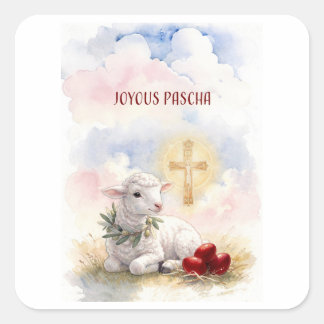 Adesivo Quadrado Joyous Pascha Lamb, Red Eggs and Cross