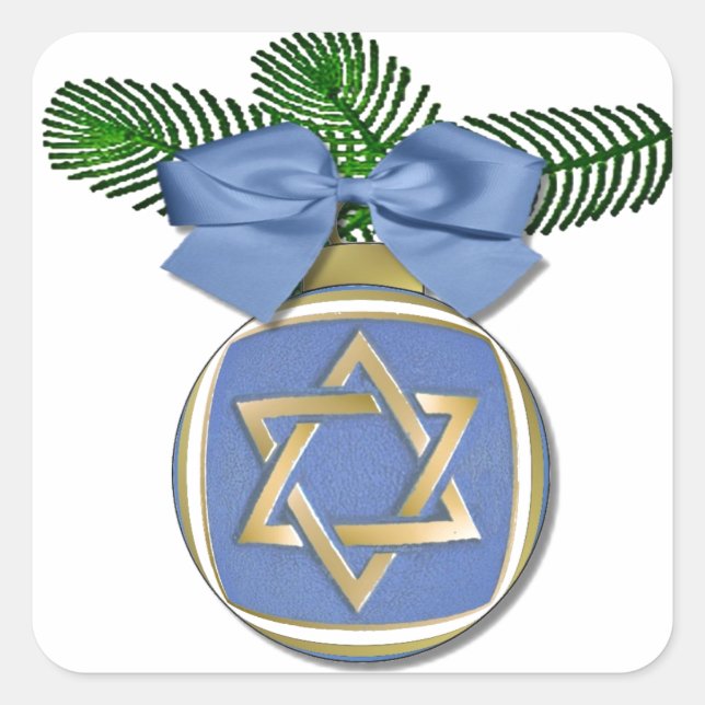Adesivo Quadrado Judaica Hanukkah Star De David Ornament Impressão (Frente)