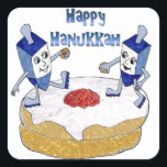 Adesivo Quadrado Judaica Happy Hanukkah Dançando Dreidels Doughnut<br><div class="desc">Você está vendo The Lee Hiller Designs Collection of Home and Office Decor,  Roupa,  Gifts and Coleções. As Designs incluem Lee Hiller Photoographic e Mixed Media Digital Art Collection. Você pode ver sua fotografia da Nature em http://HikeOurPlanet.com/ e seguir seu blog de caminhada no Hot Primavera National Park.</div>