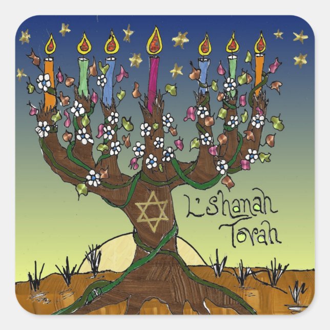 Adesivo Quadrado Judaica L'shanah Tovah Tree Of Life Gifts Roupa (Frente)