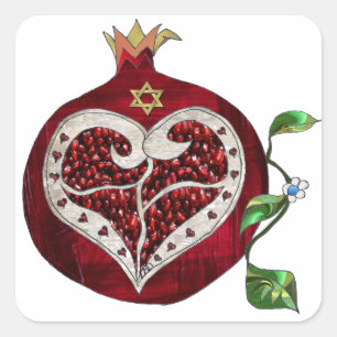 Adesivo Quadrado Judaica Pomegranate Heart Hanukkah Rosh Hashanah