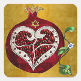 Adesivo Quadrado Judaica Pomegranate Heart Hanukkah Rosh Hashanah