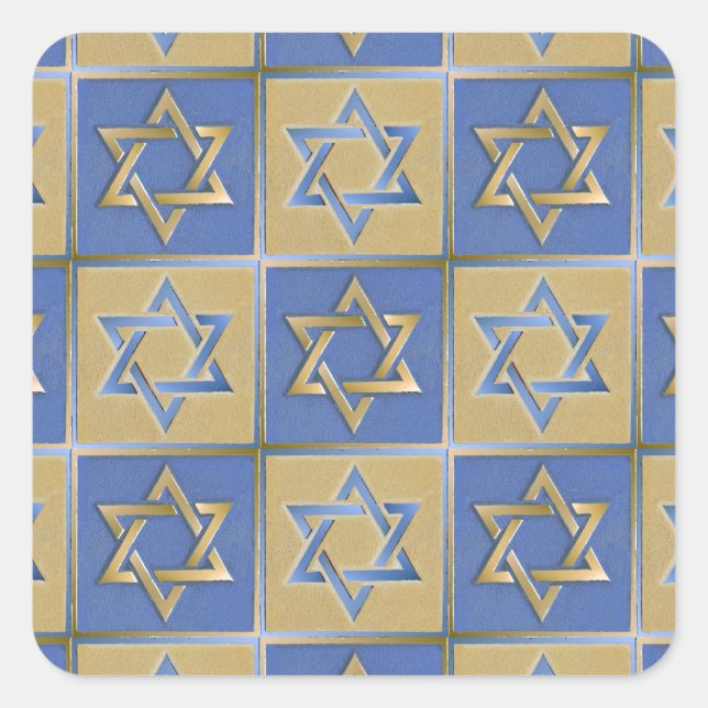 Adesivo Quadrado Judaica Star De David Metal Dourado Azul (Frente)