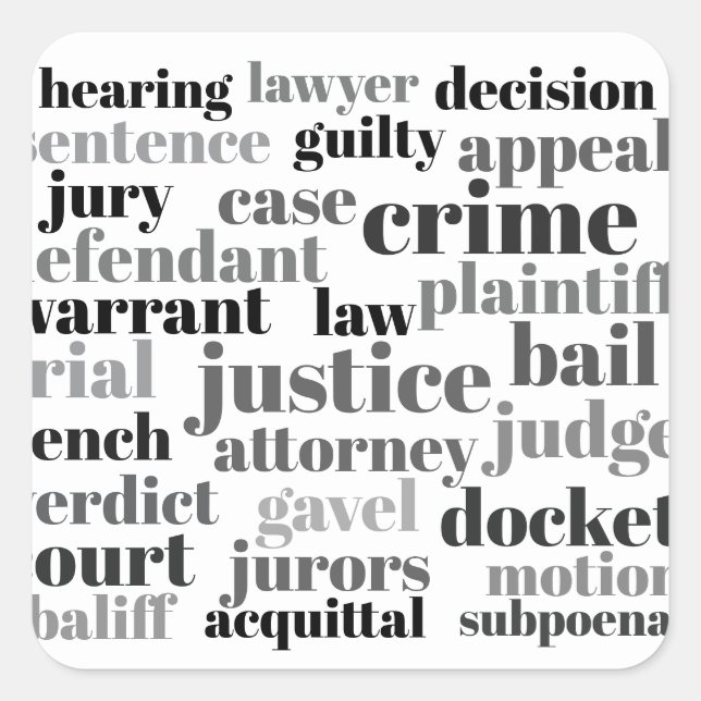 Adesivo Quadrado Judicial Legal Terns Word Cloud Design (Frente)