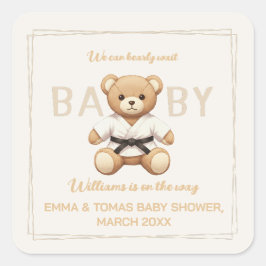 Adesivo Quadrado Judo Black Belt Bear Baby Shower Collection