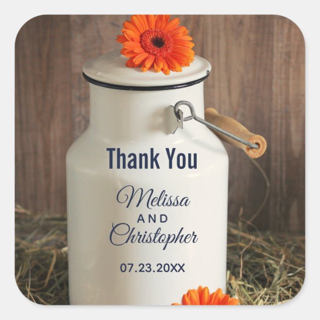 Adesivo Quadrado Jug de Leite Branco Russo com Casamento de Flores (Frente)