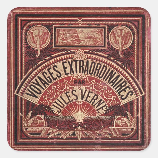 ADESIVO QUADRADO JULES VERNE "VOYAGES EXTRAORDINAIRES" (1878) (Frente)