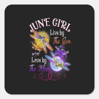 Adesivo Quadrado June Girl Lover Moon Dragonfly Funny Birthday
