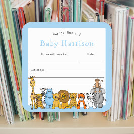 Adesivo Quadrado Jungle Animal Bookplate, primeira biblioteca do be