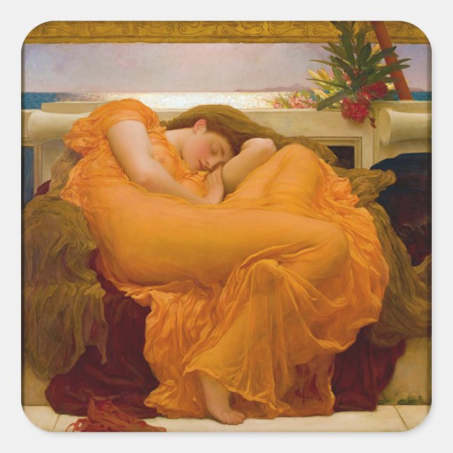 Adesivo Quadrado Junho flamejante de Sir Frederic Leighton (Frente)