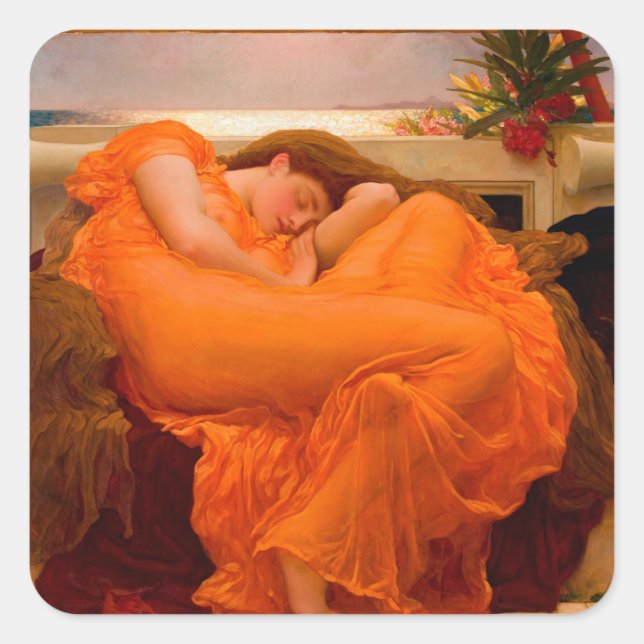 Adesivo Quadrado Junho flamejante por Lord Frederic Leighton (Frente)
